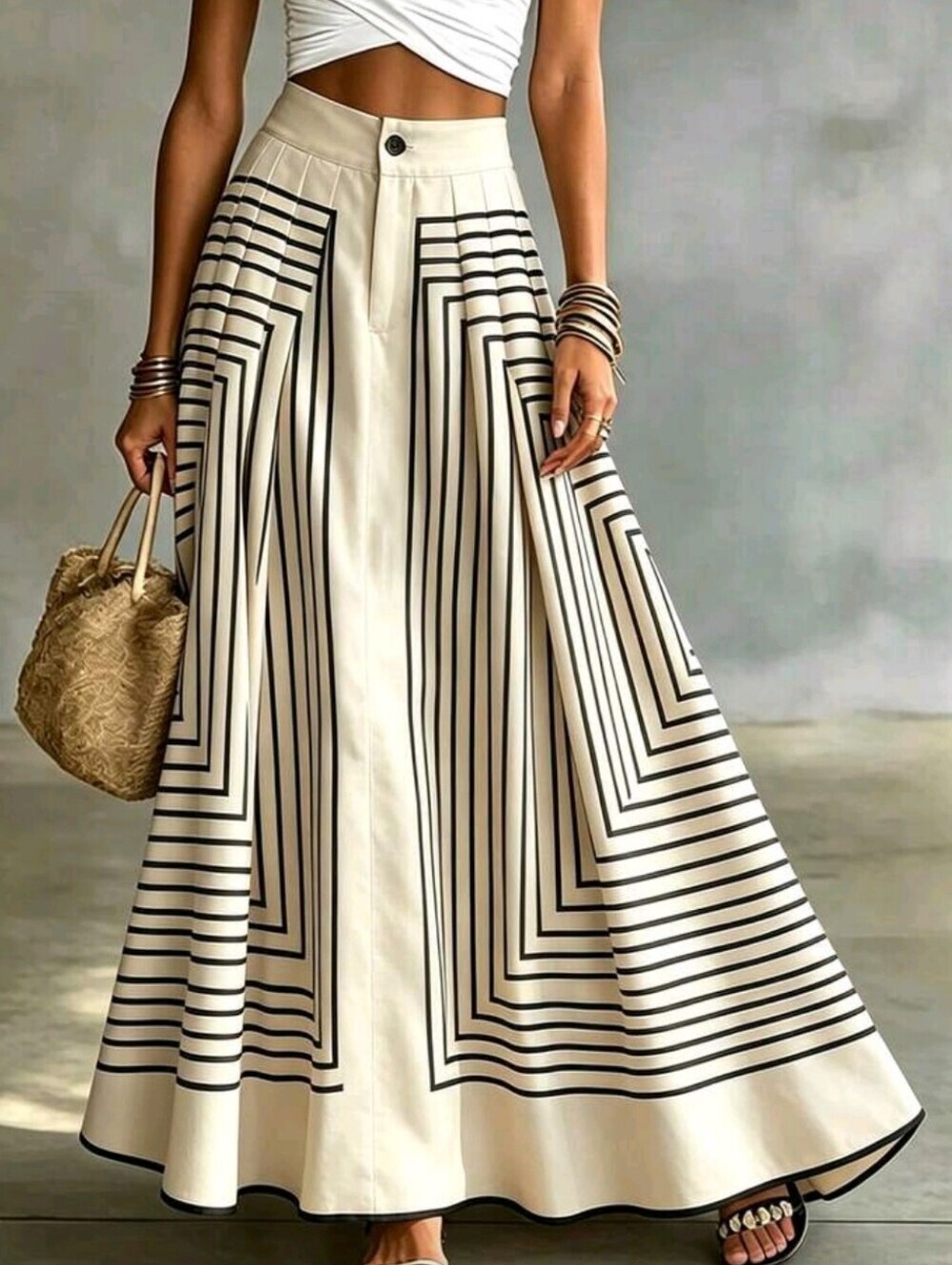 Women's Geometric Print Pleated Casual Versatile Daily Wear Skirt